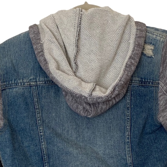 Free People Knit Hooded Distressed Denim Jacket, Size Small - Picture 7 of 13